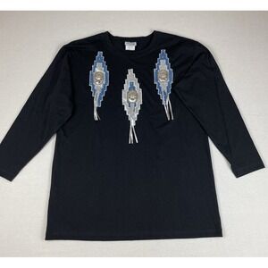 Susan Christopher Women's Embellished Silver Southwestern top Blouse Size M‎